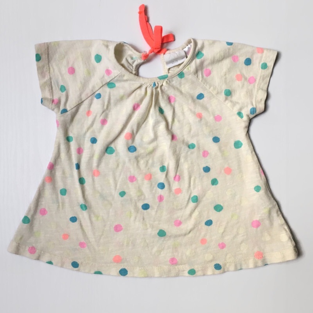 🍋 4/$20 Zara Polka Dot Tie Top Cream Neon 12-18M